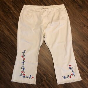 30W average Venezia White Flare & Wide Leg Jeans with Floral Embroidery